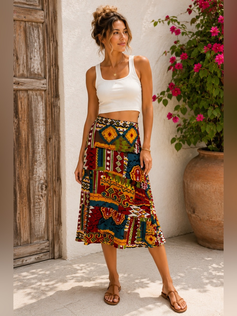 Monroe & Main Boho Patchwork Maxi Skirt | Colorful Festival Resort Skirt XL